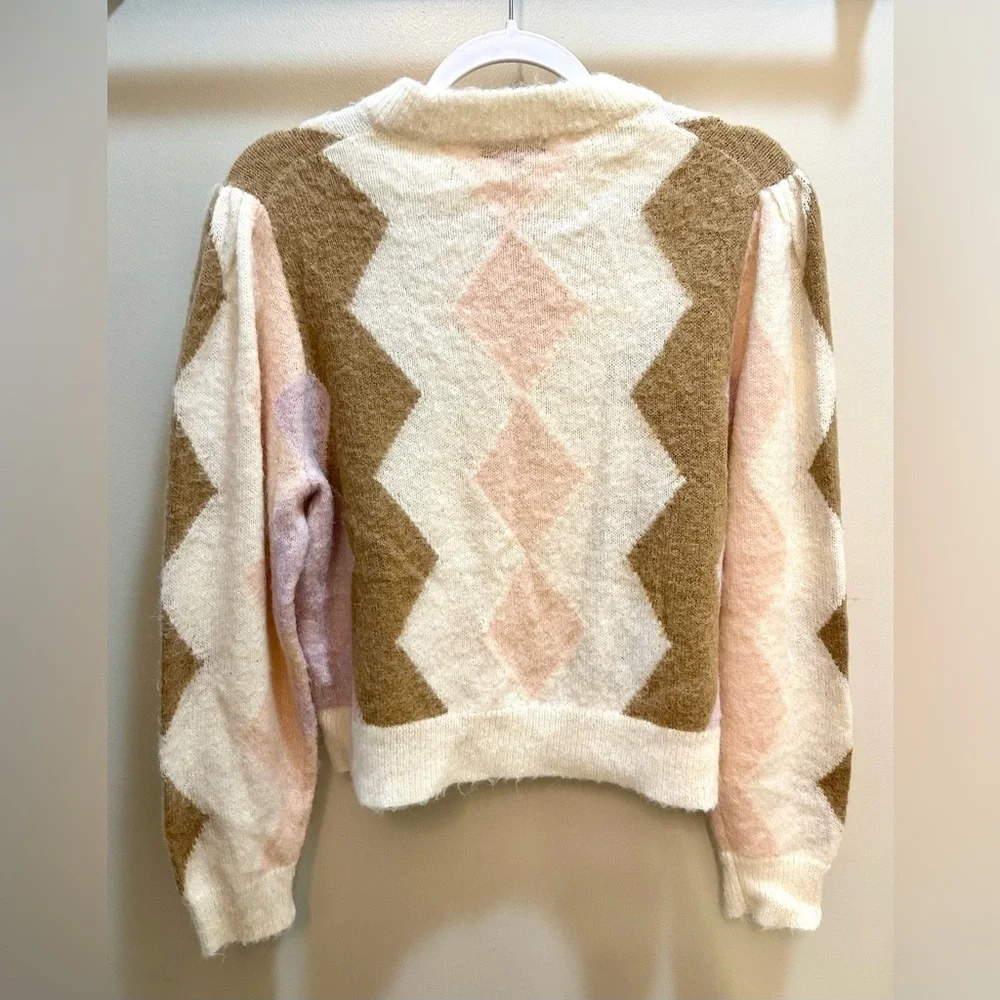 J.Crew Argyle Cropped Crewneck Alpaca and Wool Blend Sweater Size Medium